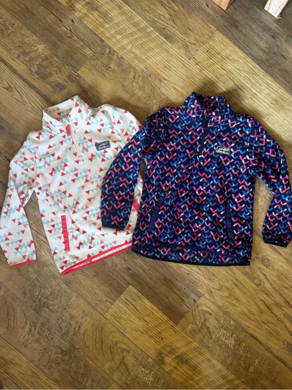 Lot of 2 Eddie Bauer Patterned Pullover Fleeces Girls Size Medium (10/12)